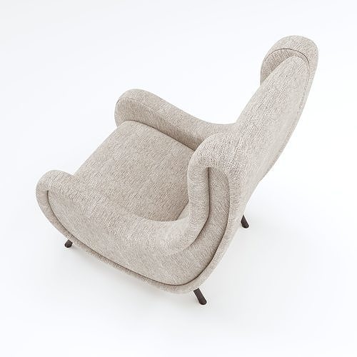 Winged Lounge Chair with Fabric and Metal Finish 3D model 7