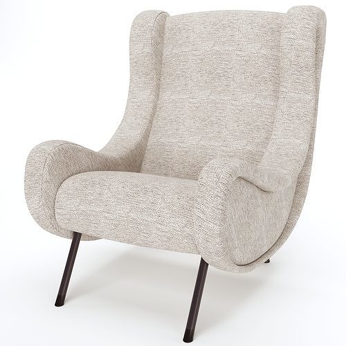 Winged Lounge Chair with Fabric and Metal Finish 3D model 4