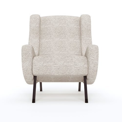 Winged Lounge Chair with Fabric and Metal Finish 3D model 5