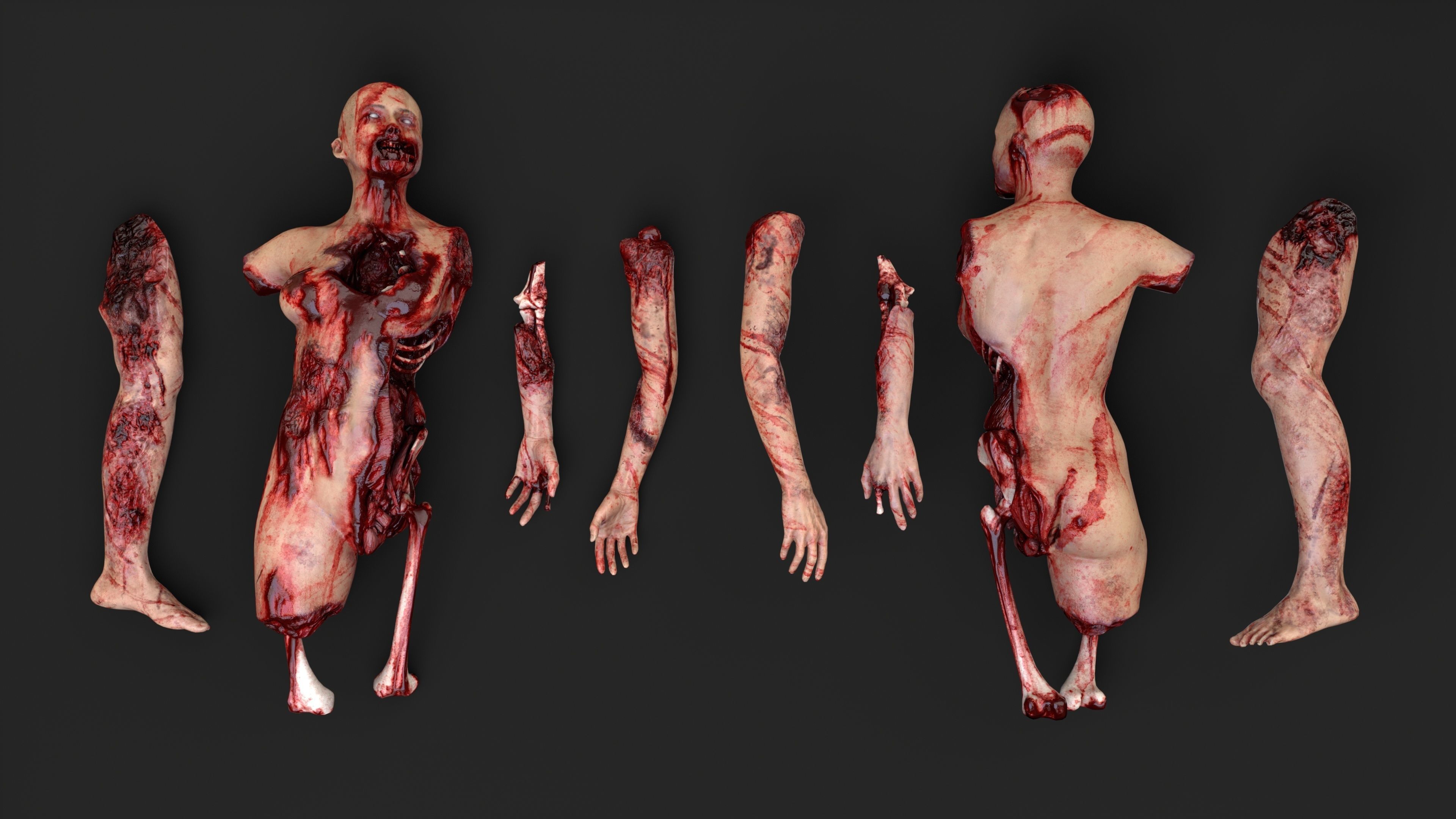 Gore Pack Barrel With Flesh and Tools Low-poly 3D model_4