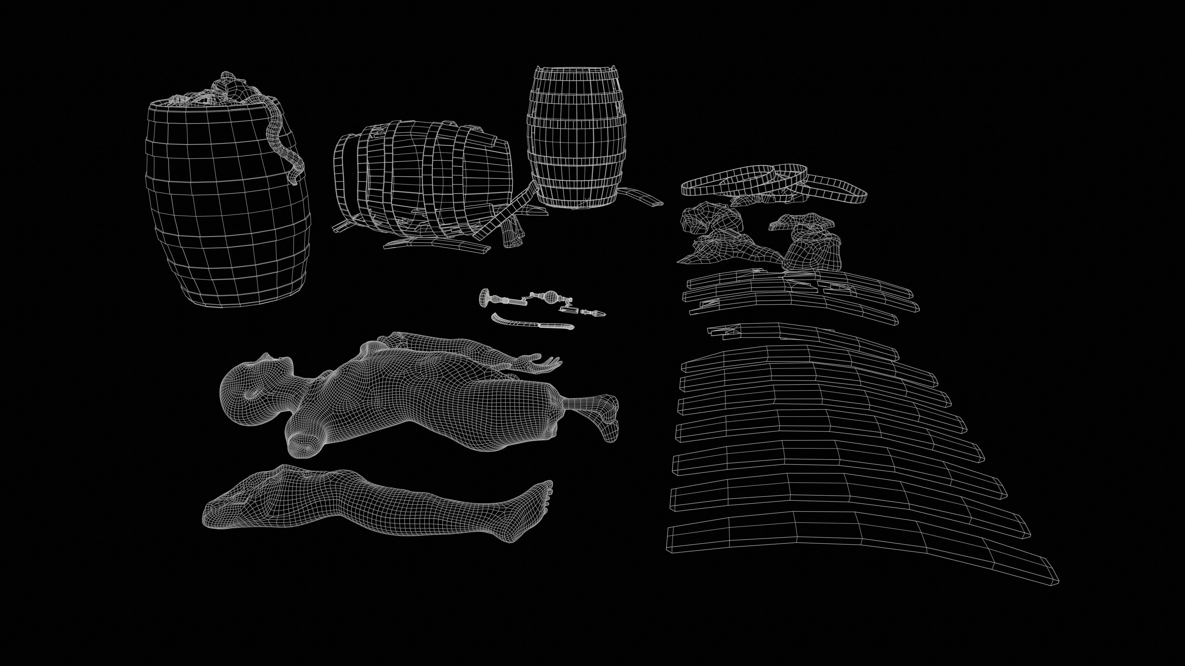 Gore Pack Barrel With Flesh and Tools Low-poly 3D model_11