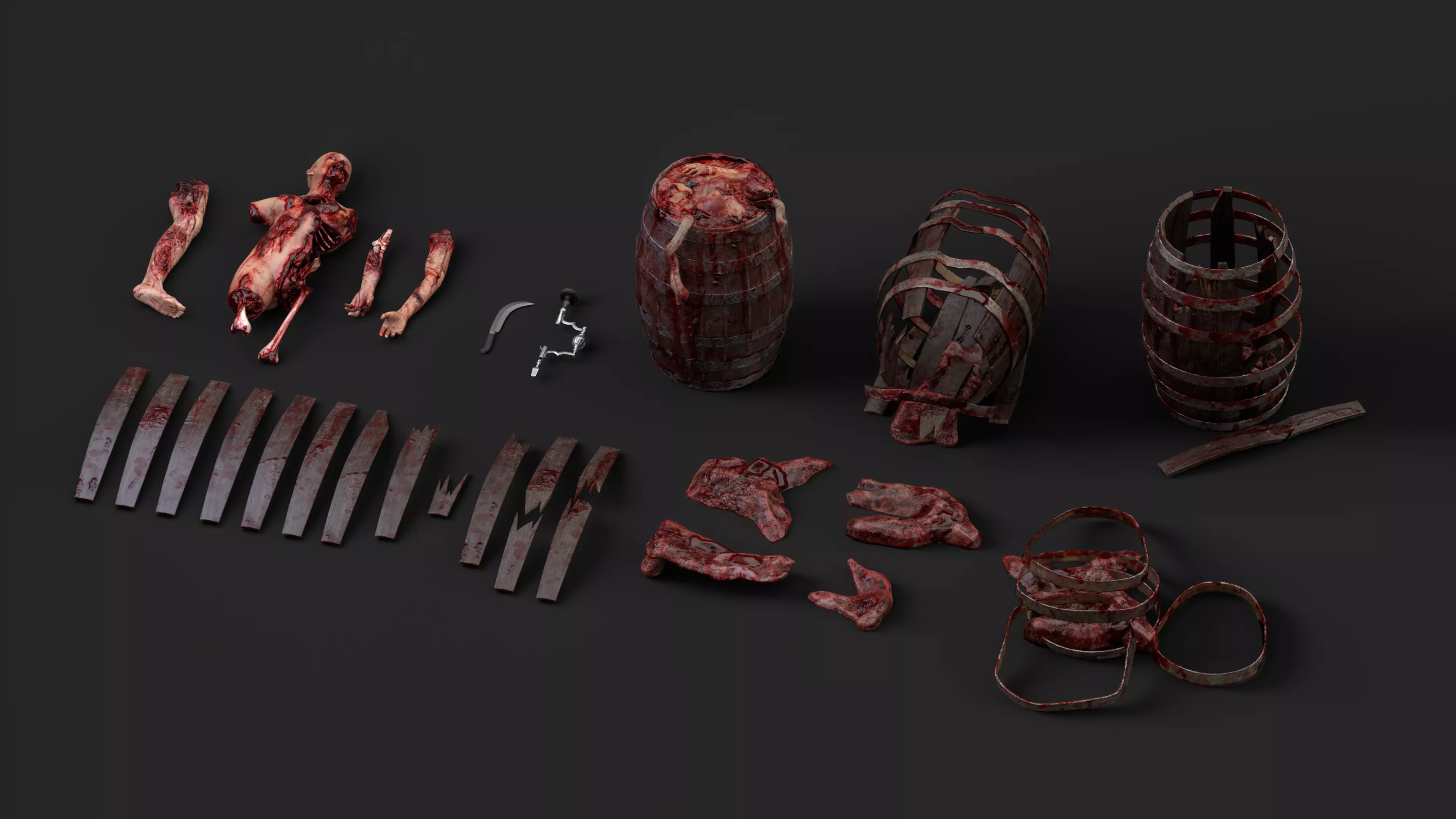 Gore Pack Barrel With Flesh and Tools Low-poly 3D model_0