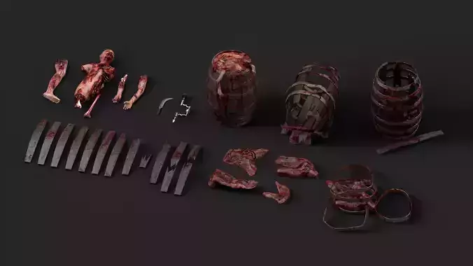 Gore Pack Barrel With Flesh and Tools Low-poly 3D model