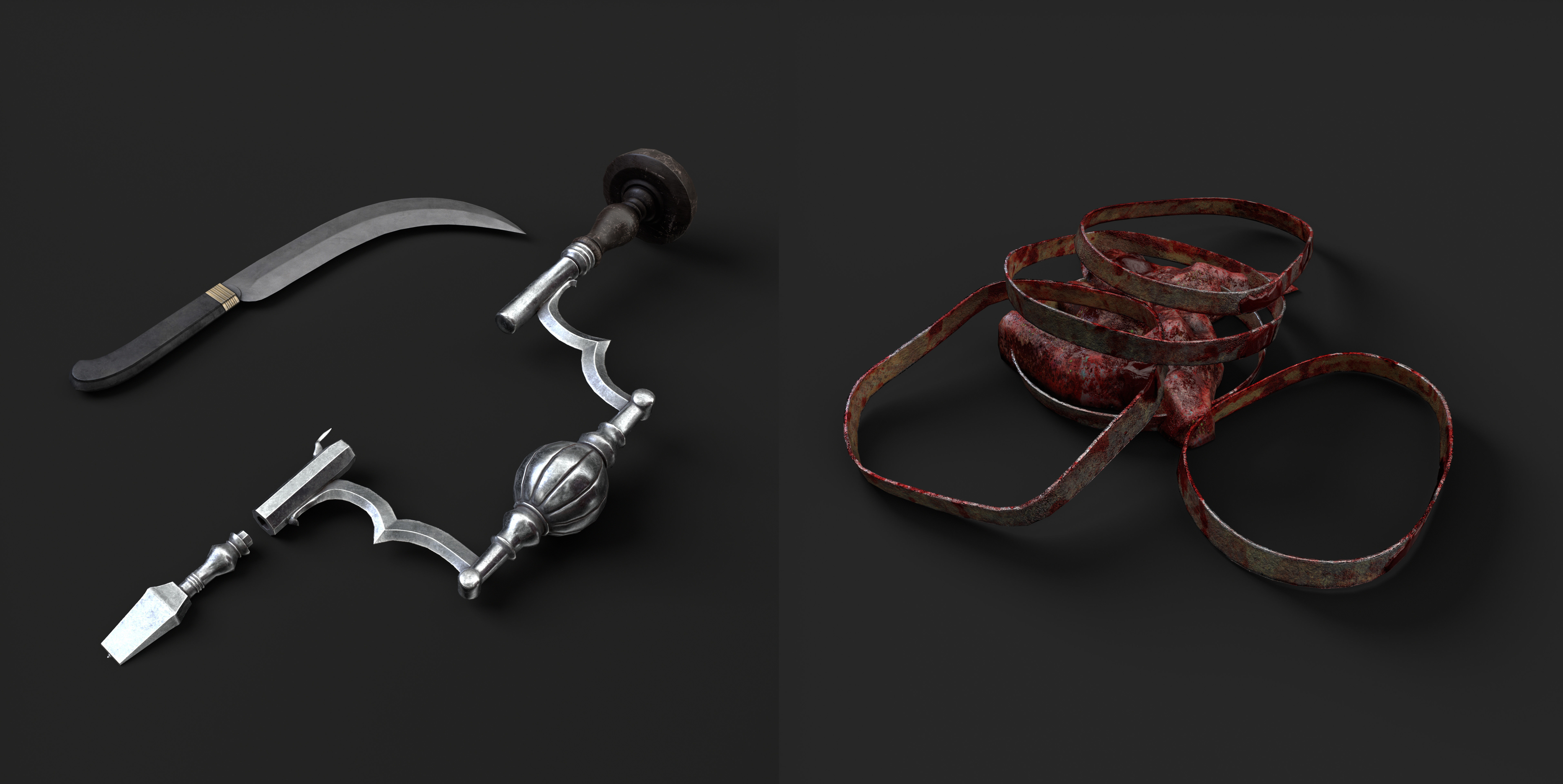 Gore Pack Barrel With Flesh and Tools Low-poly 3D model_8