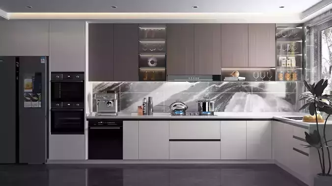 kitchen 01B  hood oven sink 3D mode