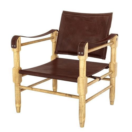 Outdoor style wooden and leather dining chair 3D model