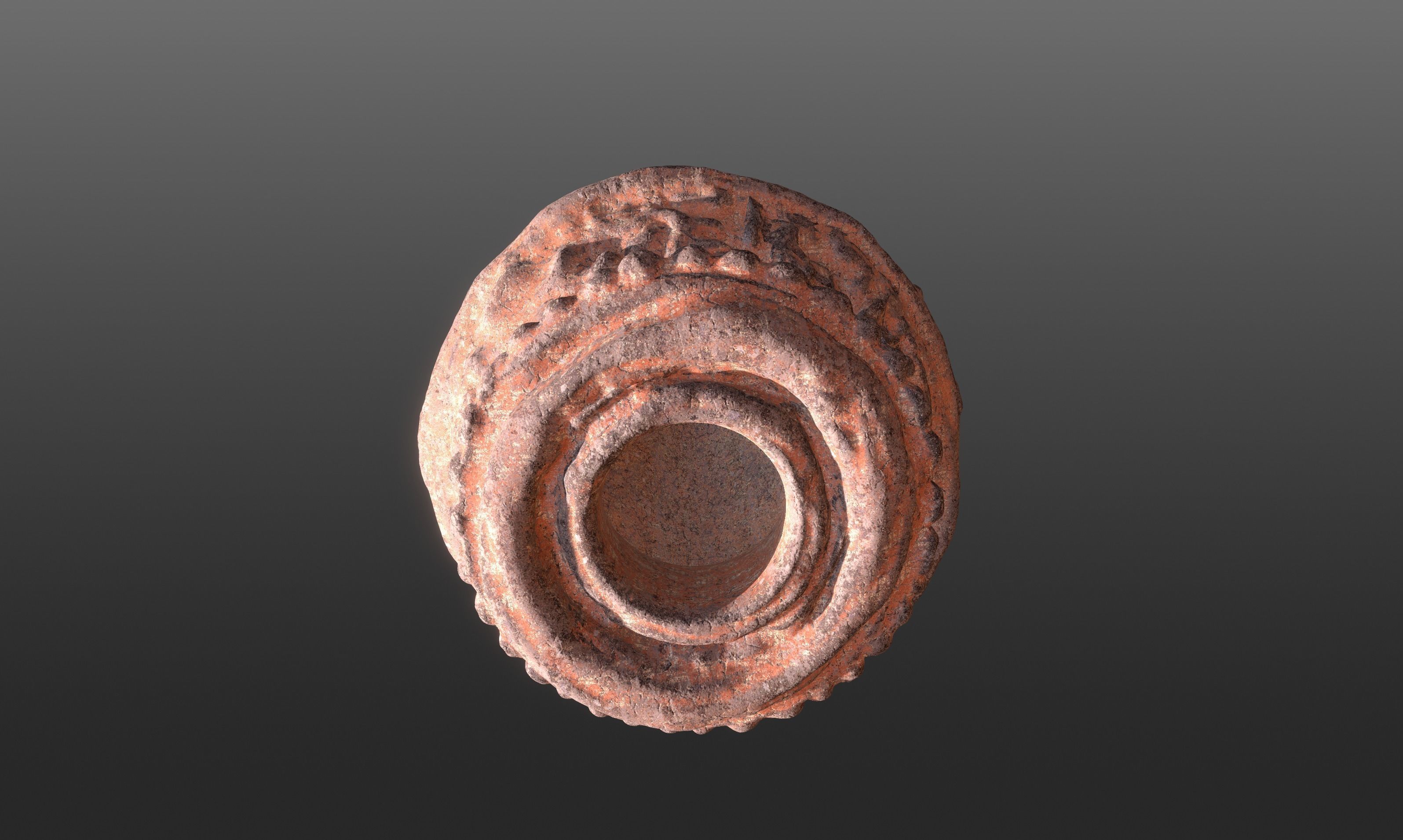 Antique Terracotta Pot with sculpted flowers mandala details 3D model_13