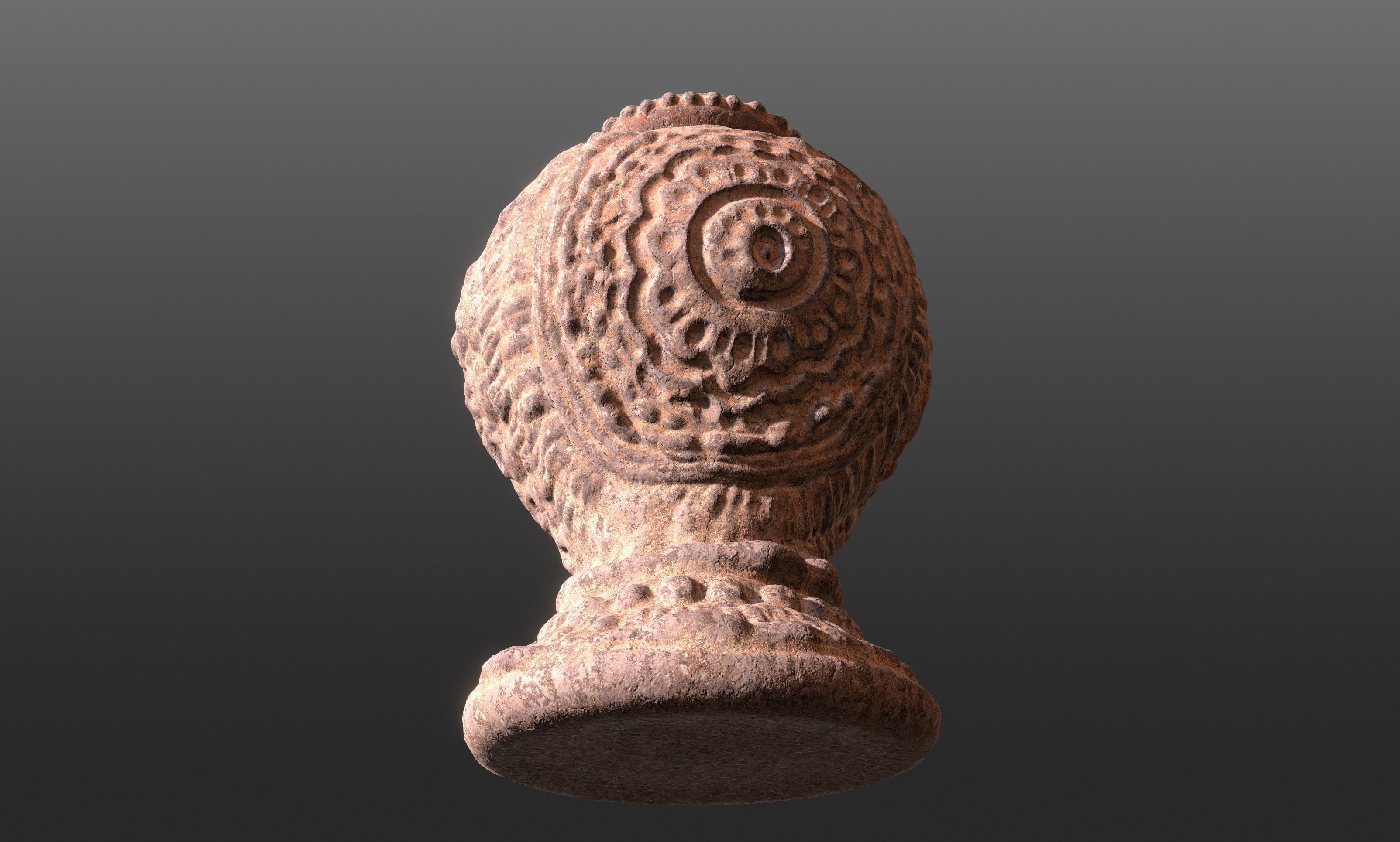 Antique Terracotta Pot with sculpted flowers mandala details 3D model_4