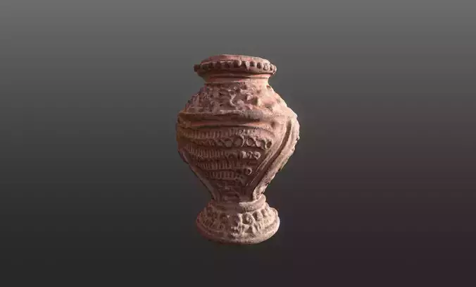 Antique Terracotta Pot with sculpted flowers mandala details 3D model