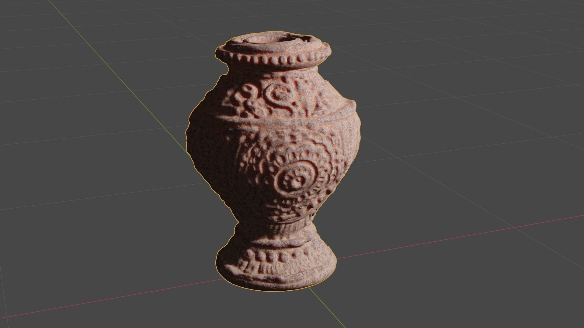 Antique Terracotta Pot with sculpted flowers mandala details 3D model_17