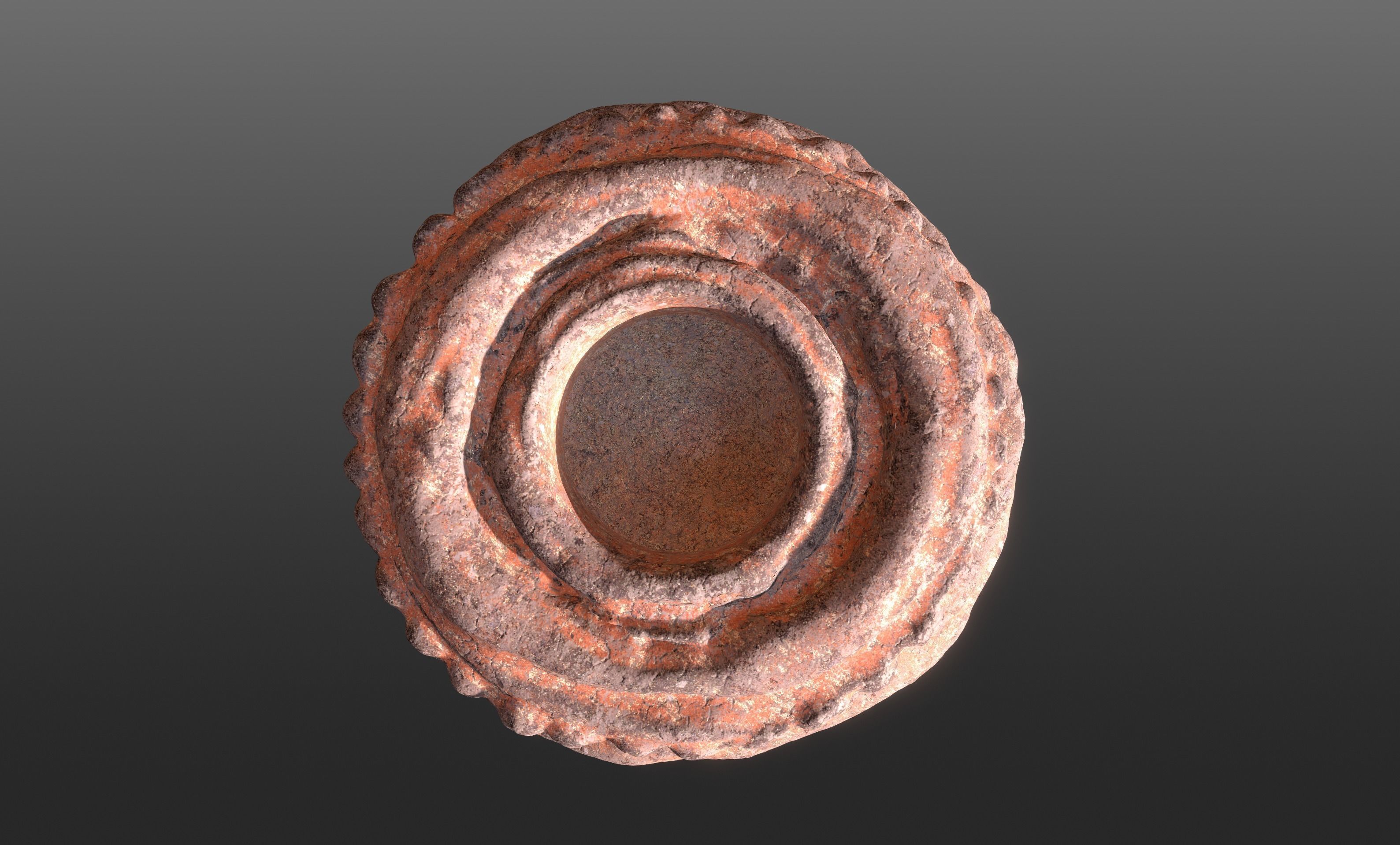Antique Terracotta Pot with sculpted flowers mandala details 3D model_2
