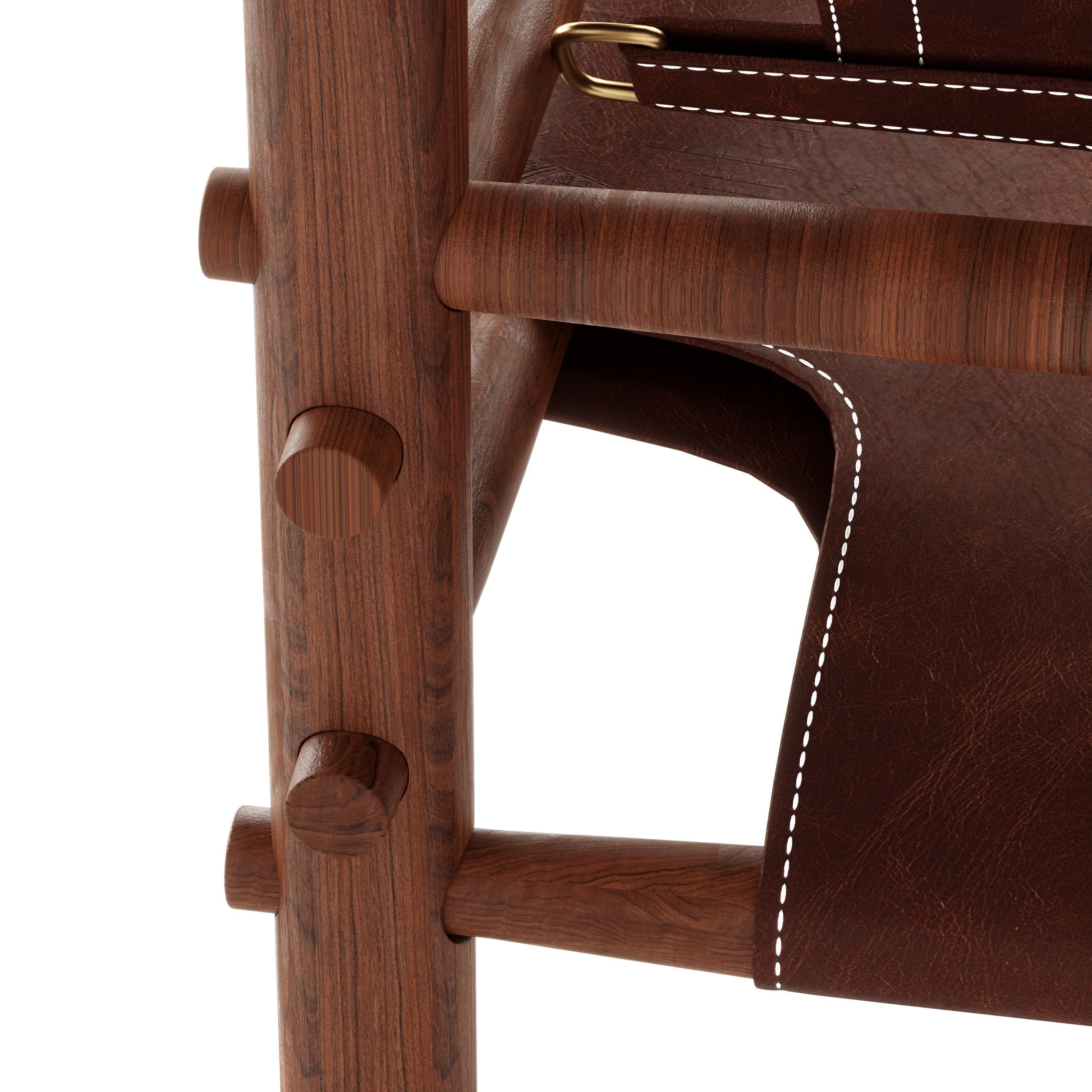 Leather Armchair with Wooden Frame 3D model_2