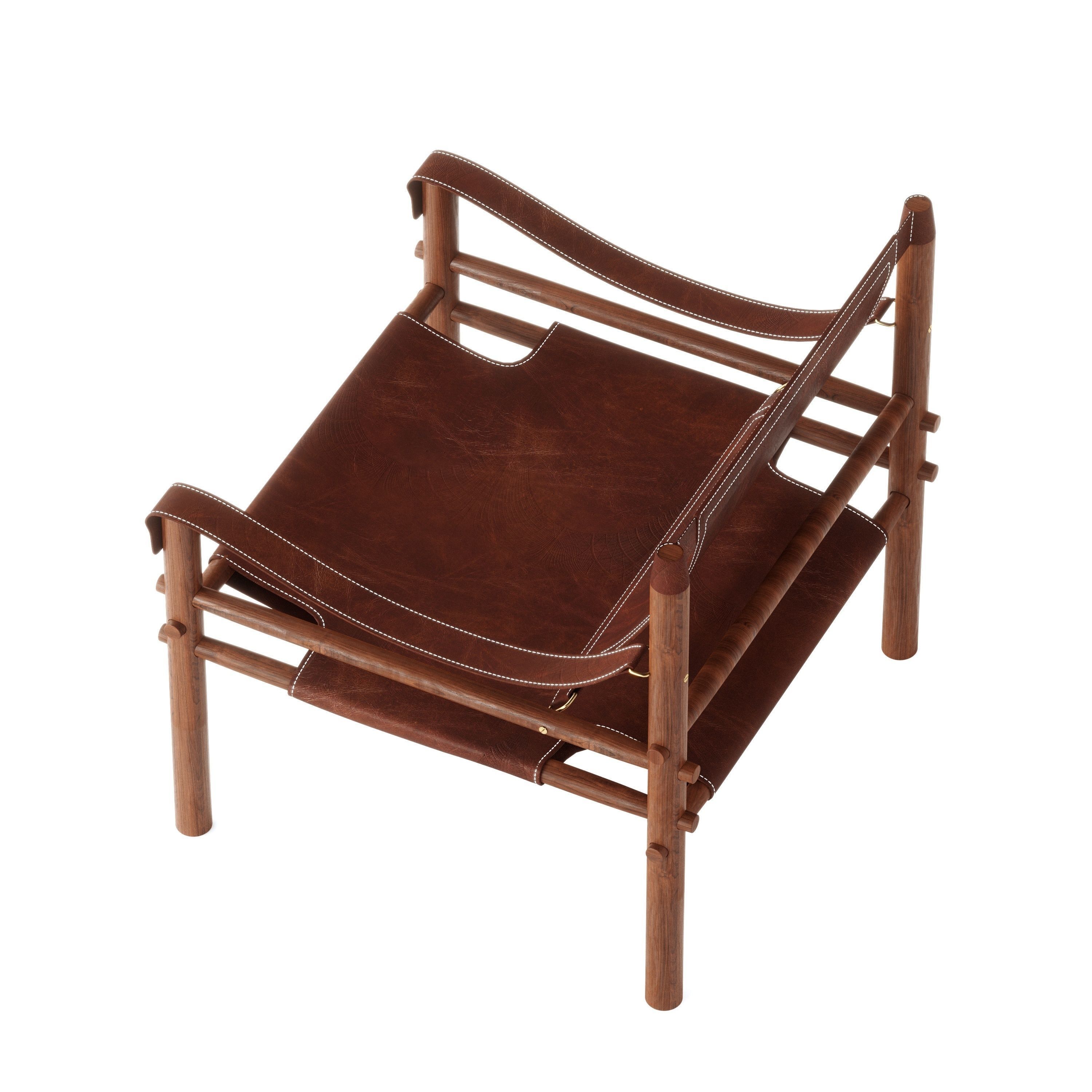 Leather Armchair with Wooden Frame 3D model_5