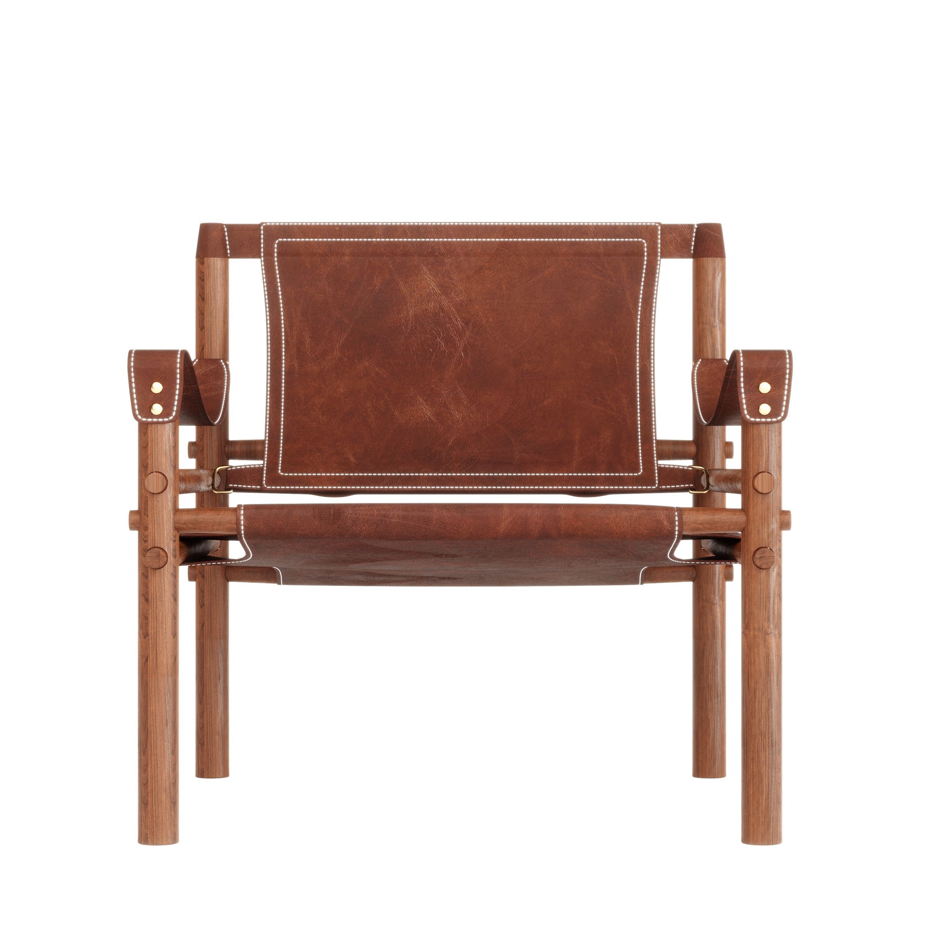 Leather Armchair with Wooden Frame 3D model_3