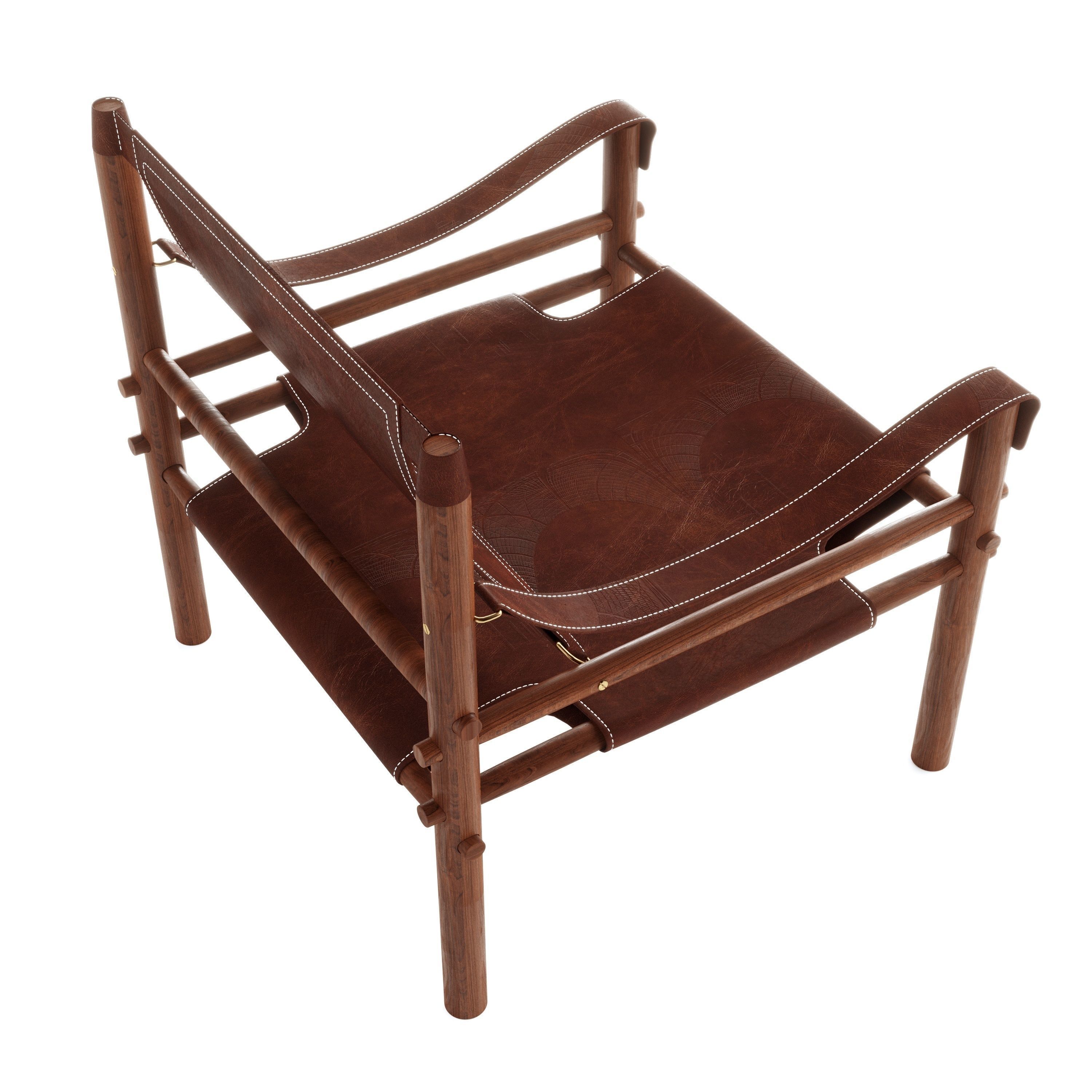 Leather Armchair with Wooden Frame 3D model_1