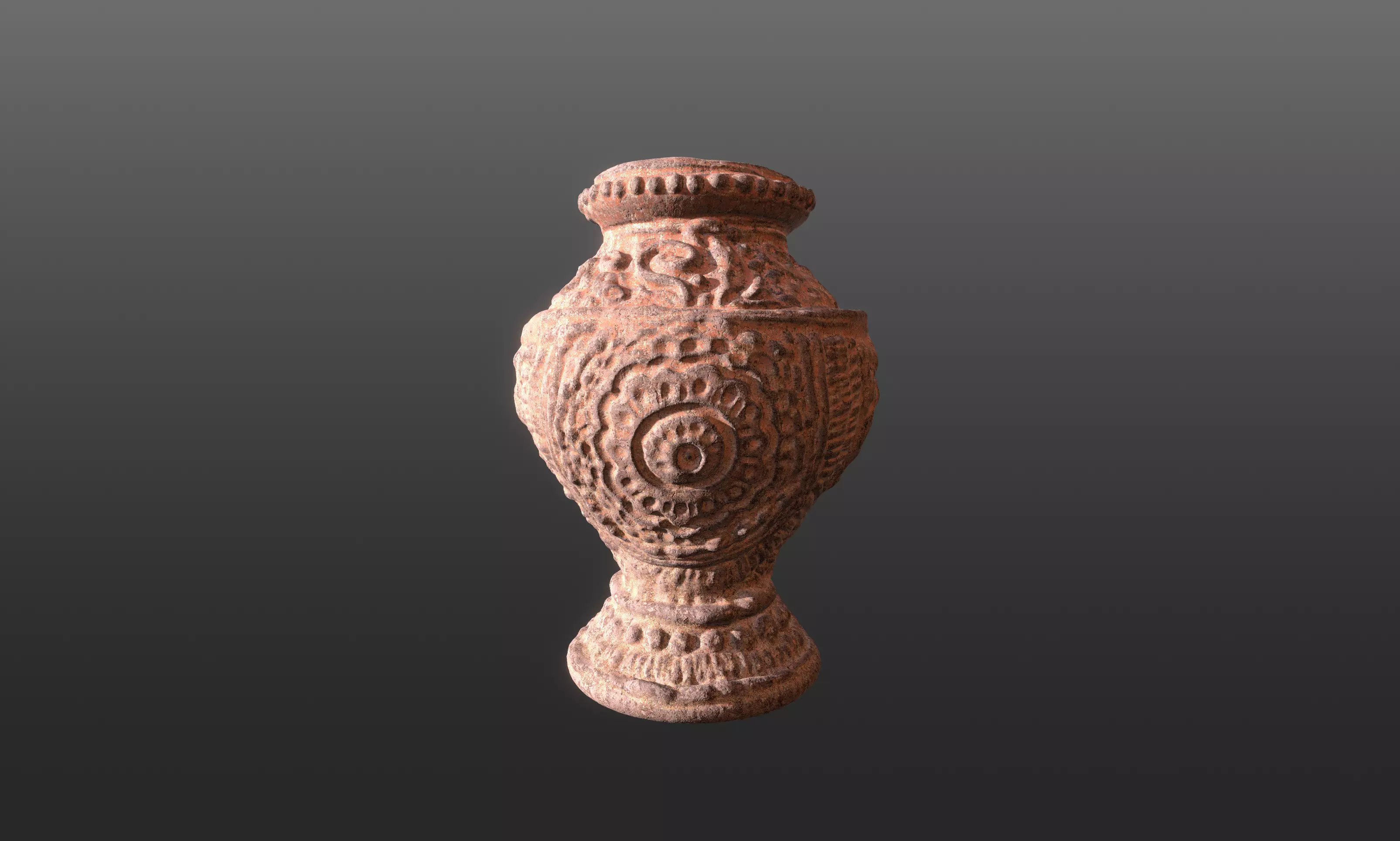 Mandala Terracotta Pot with sculpted flowers details 3D print model_0