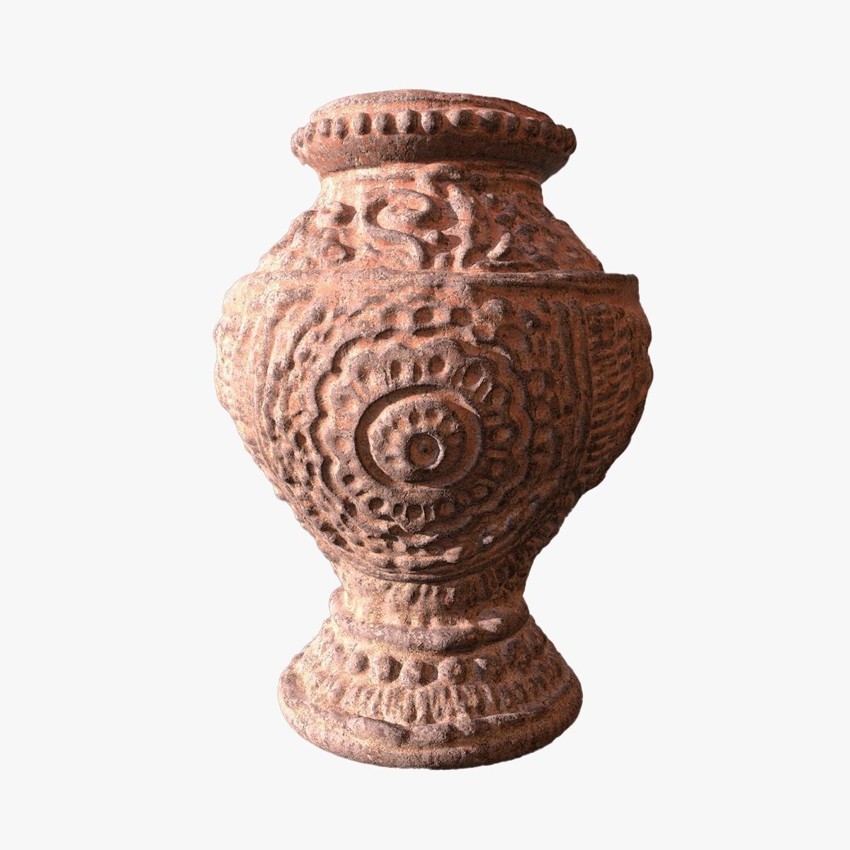 Mandala Terracotta Pot with sculpted flowers details 3D print model_17