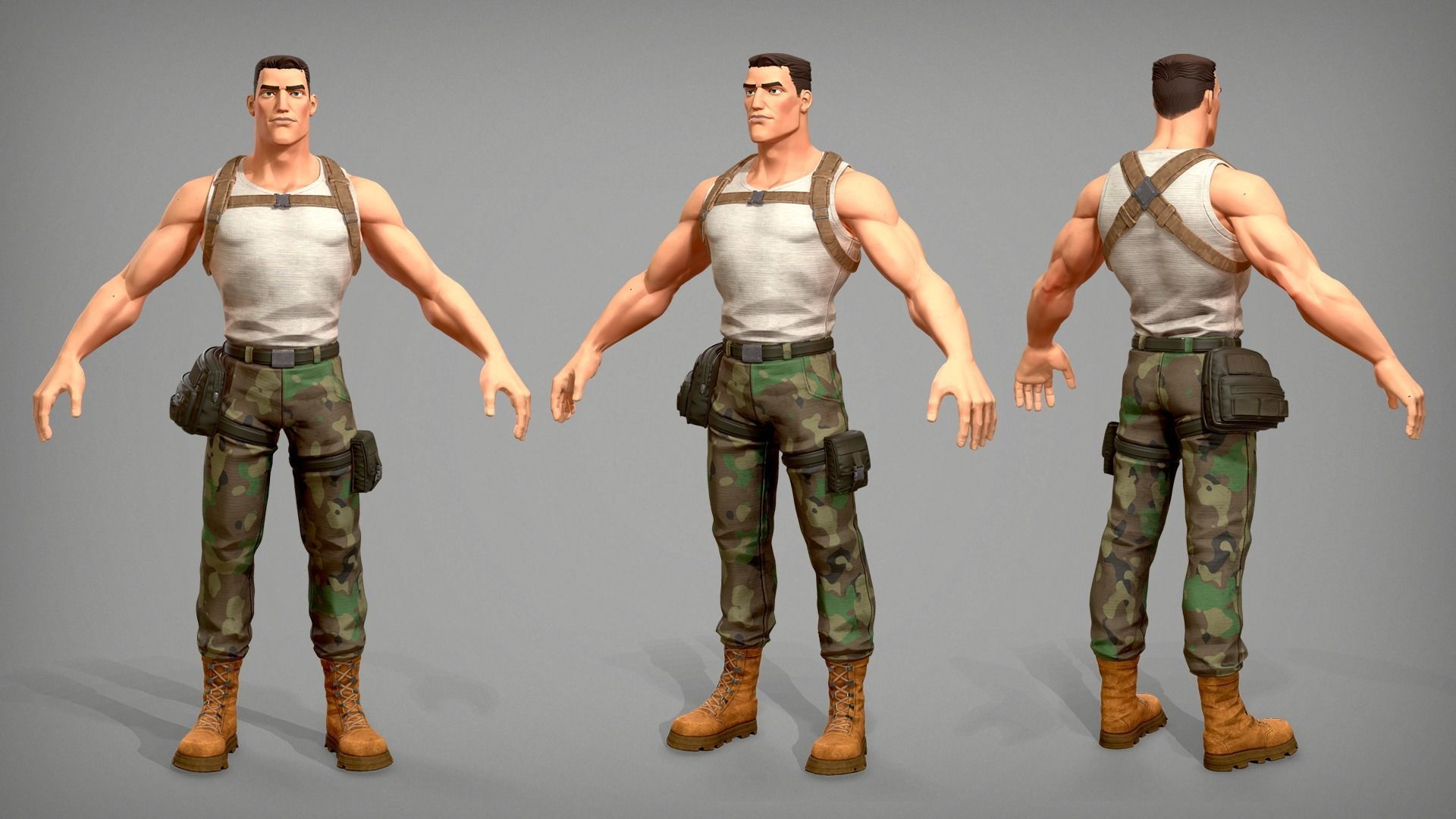Cartoon male character Soldier Stan  Low-poly 3D model_4