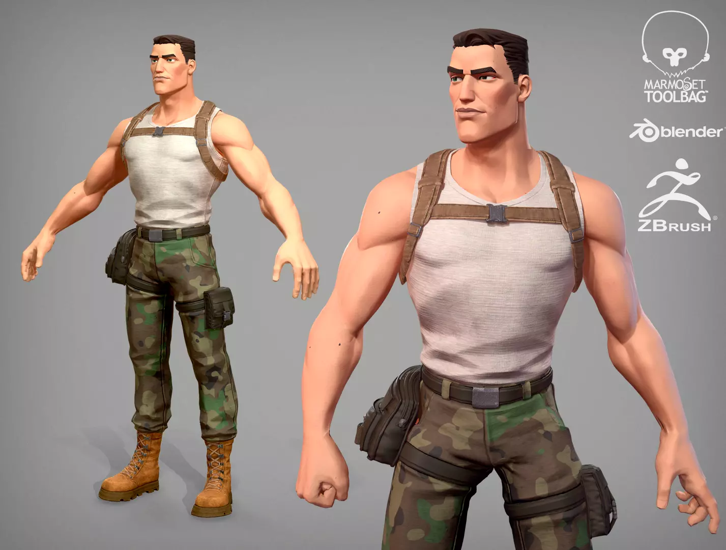 Cartoon male character Soldier Stan  Low-poly 3D model_0