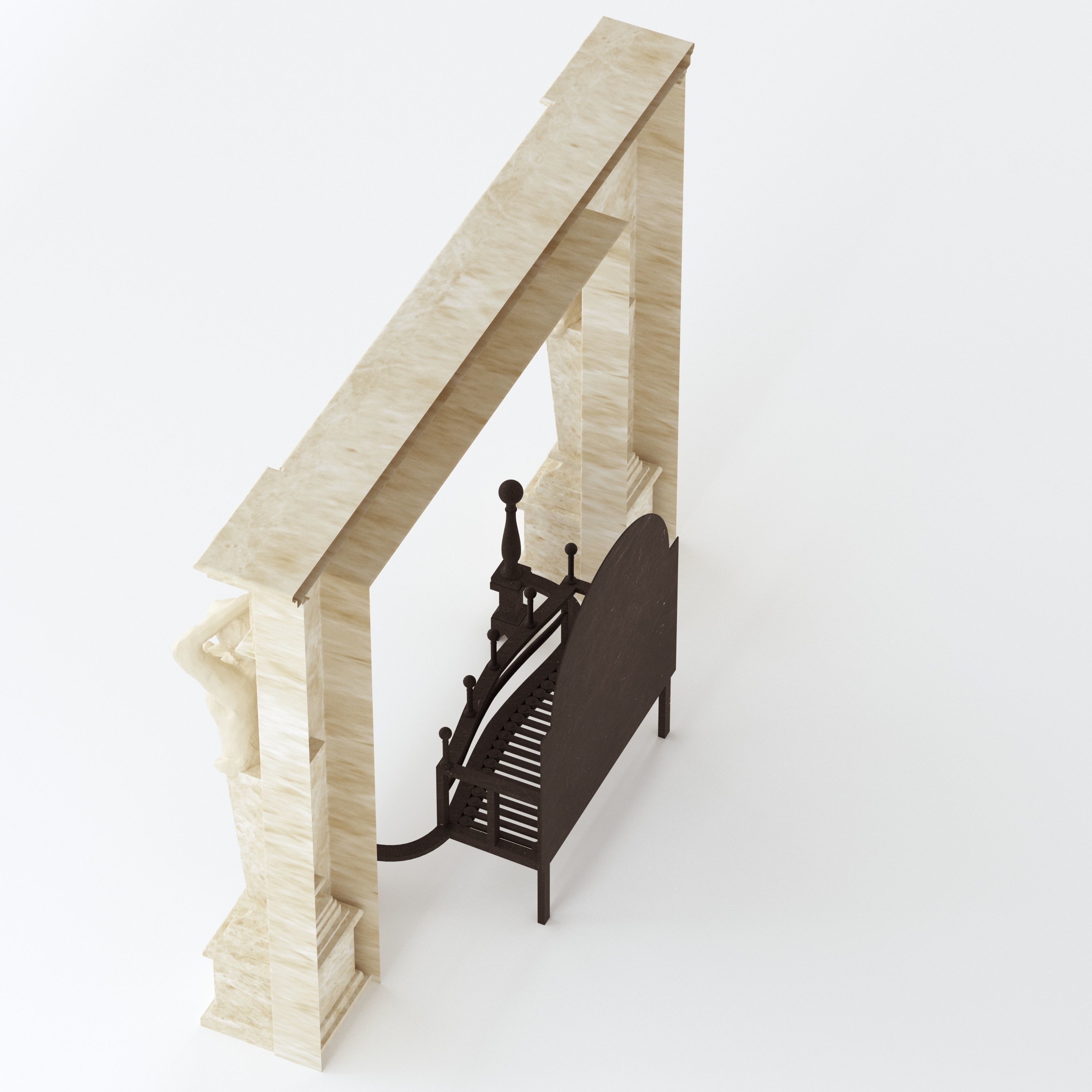 Victorian Style Fire Place and Basket 3D model_4