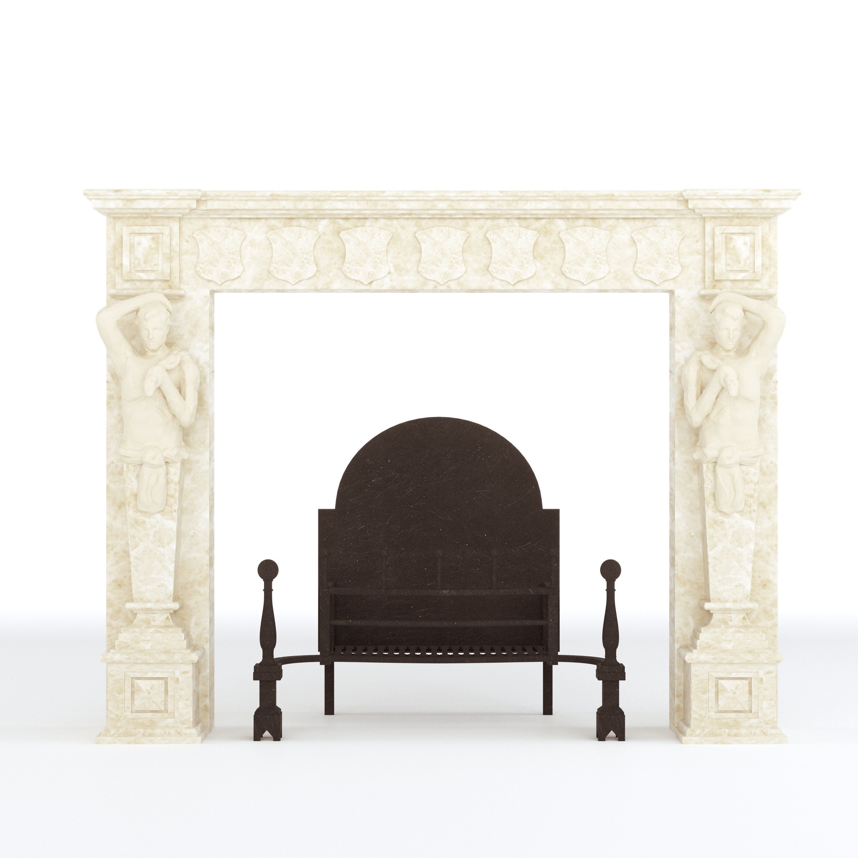 Victorian Style Fire Place and Basket 3D model_1