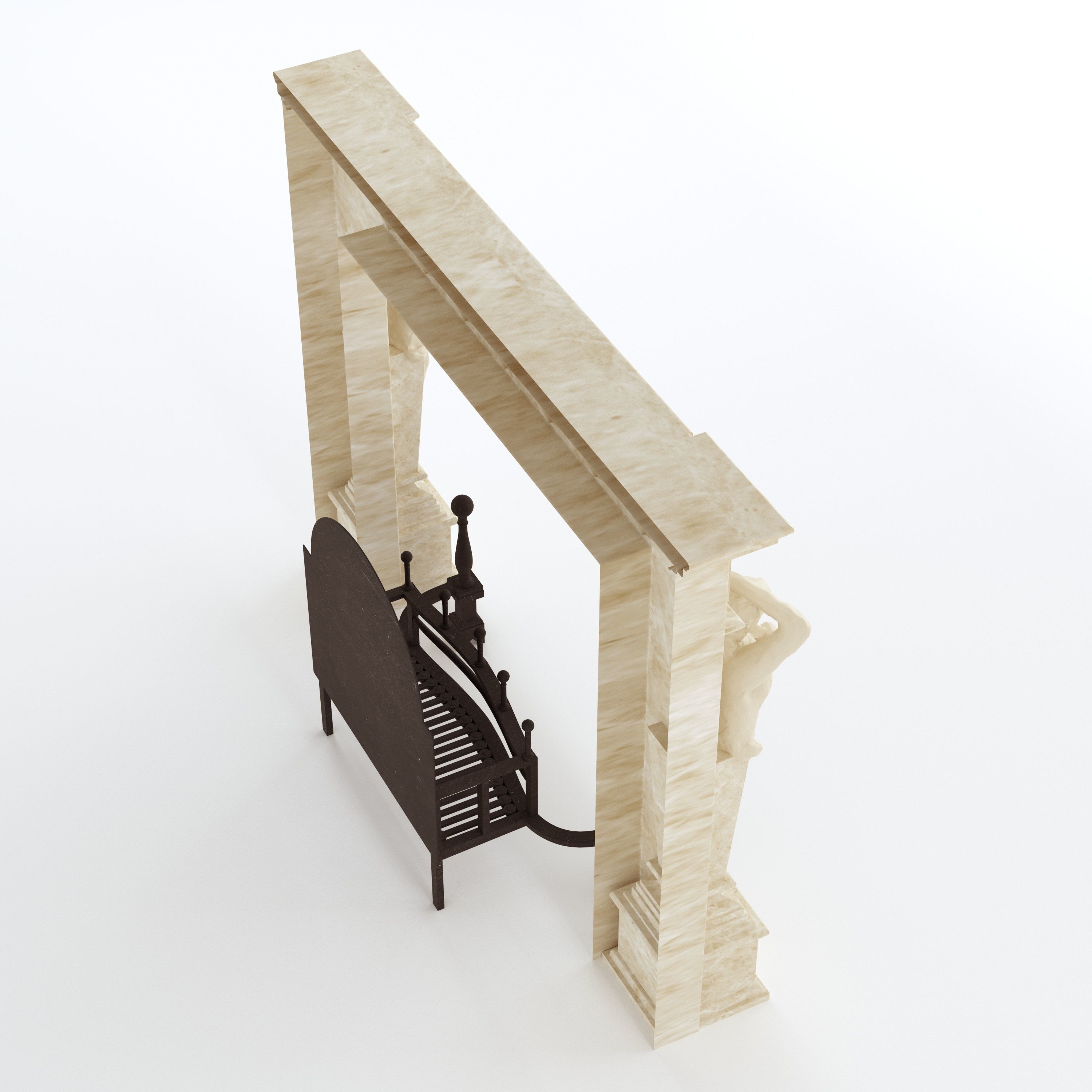 Victorian Style Fire Place and Basket 3D model_3