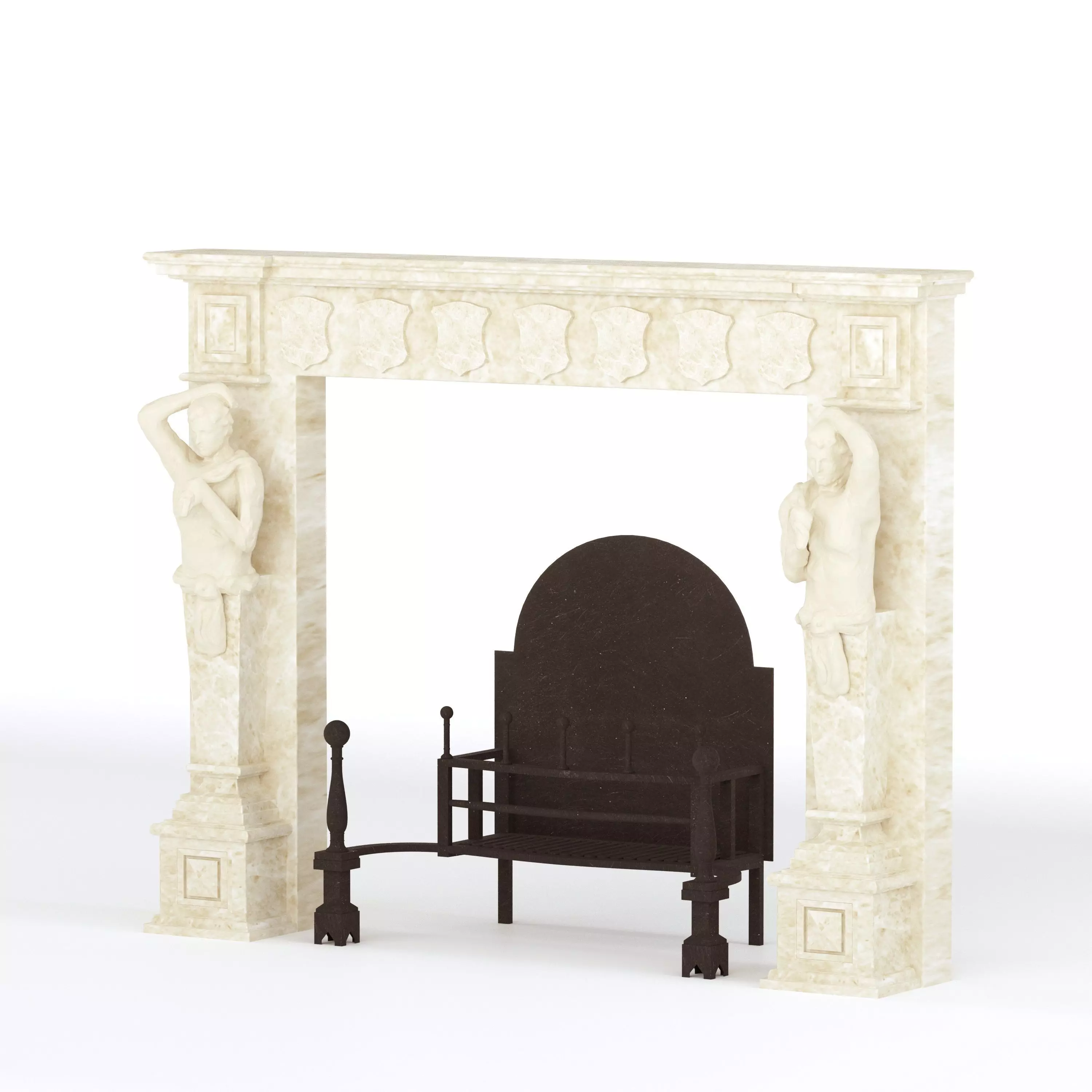 Victorian Style Fire Place and Basket 3D model_0