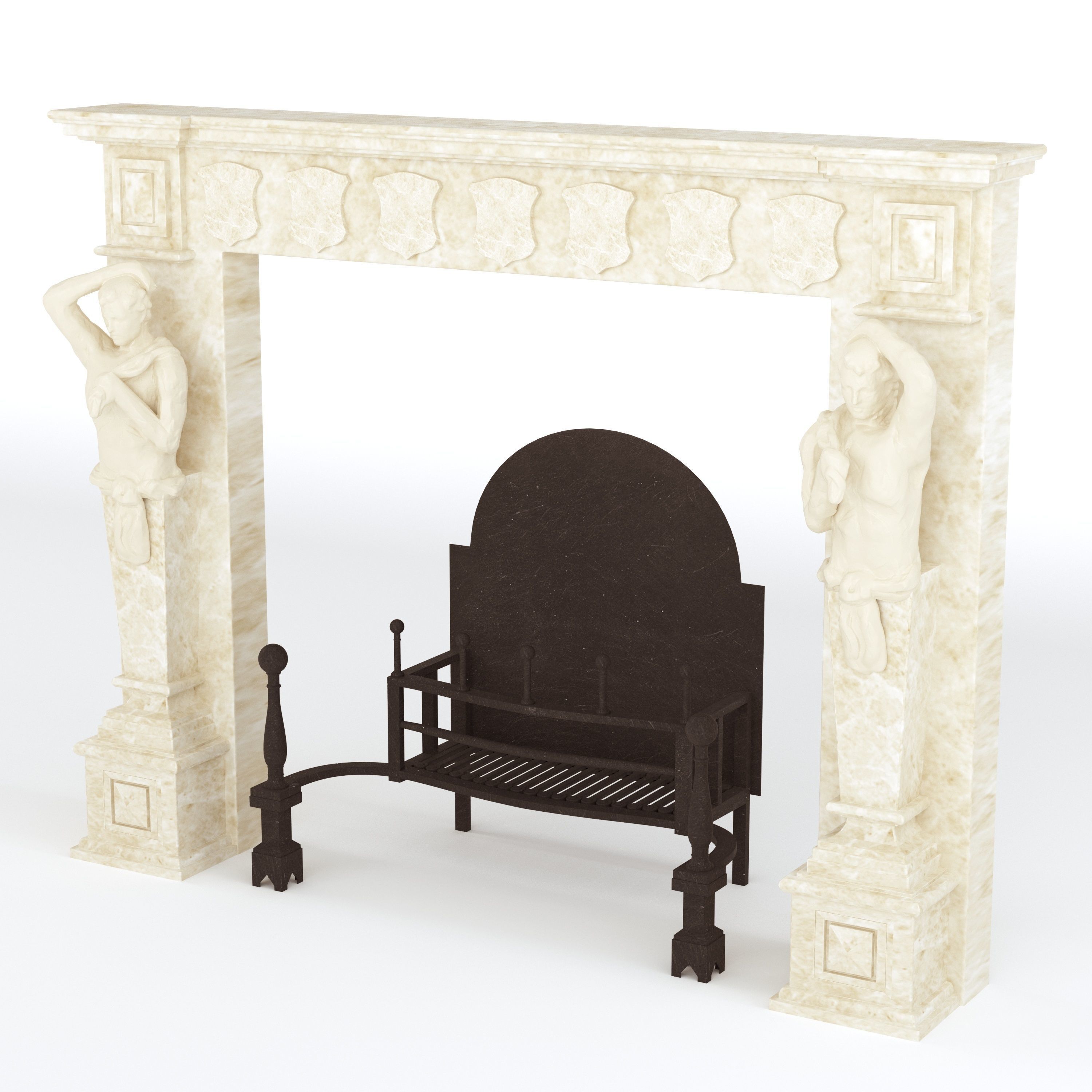 Victorian Style Fire Place and Basket 3D model_5