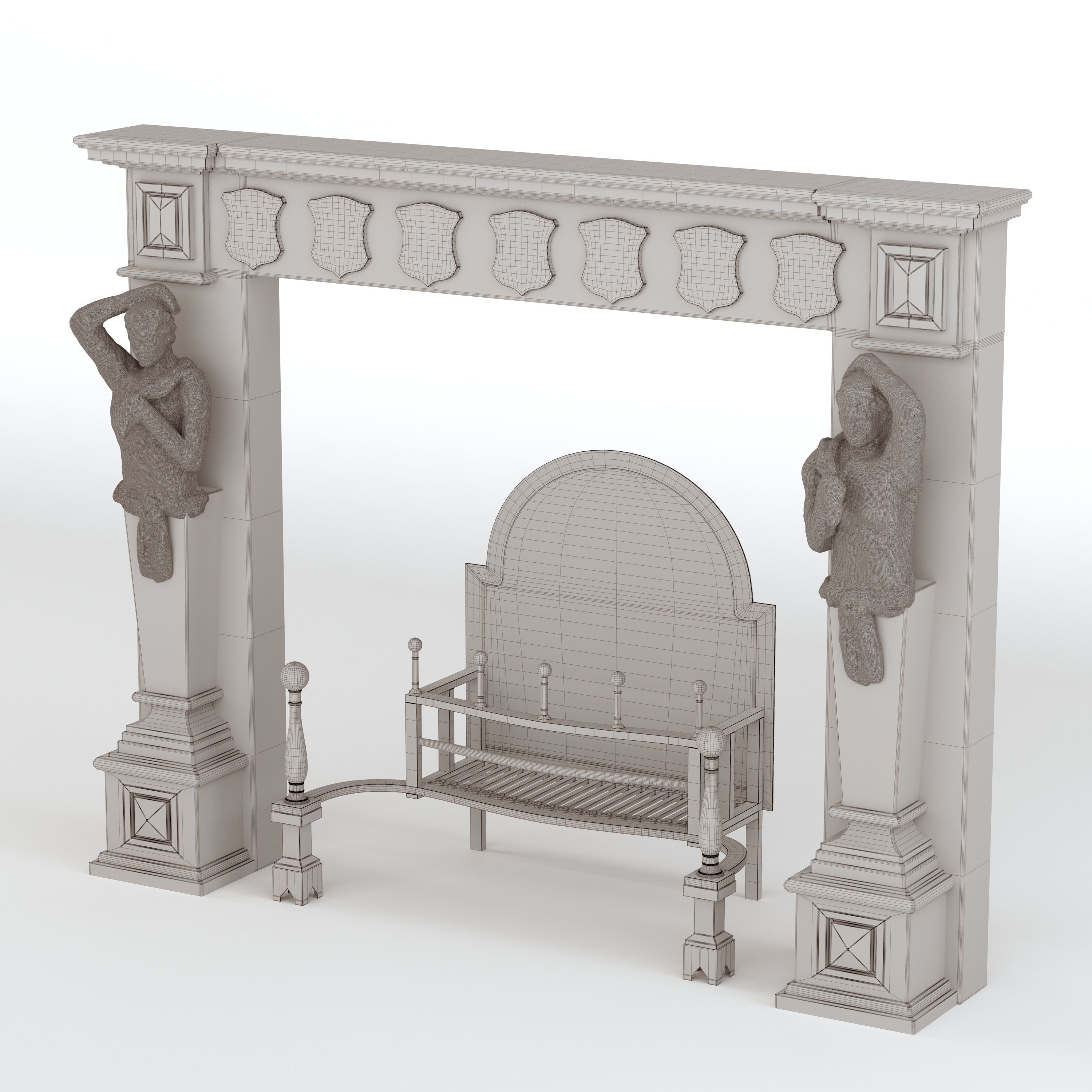 Victorian Style Fire Place and Basket 3D model_10
