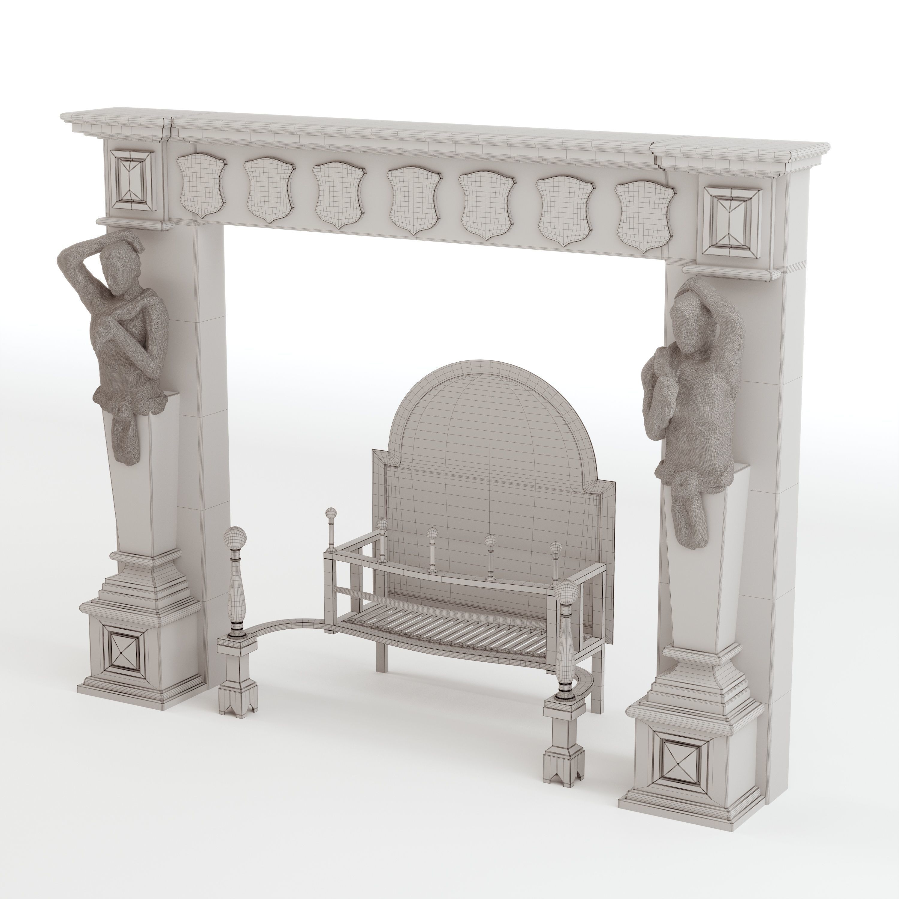 Victorian Style Fire Place and Basket 3D model_11