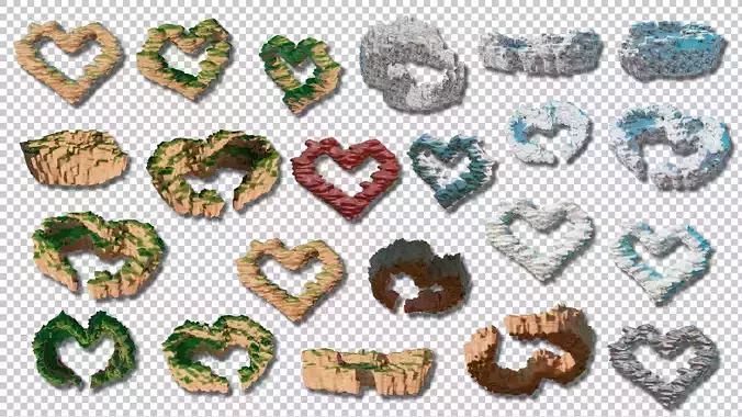 Heart rock terrain fantasy set with two versions 3D print model