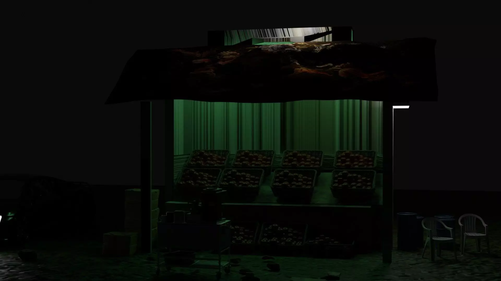 car with fruit hut and builds animation 3D model_0