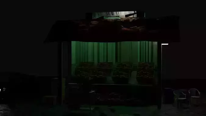 car with fruit hut and builds animation 3D model