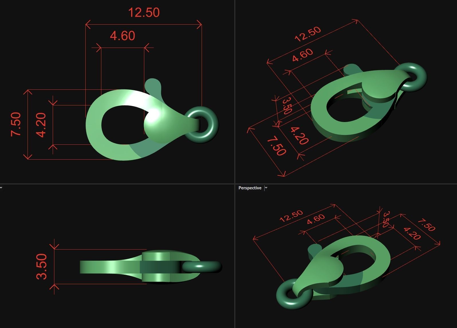 Diamond Lobster Clasp Lock 2 small 3D print model_3