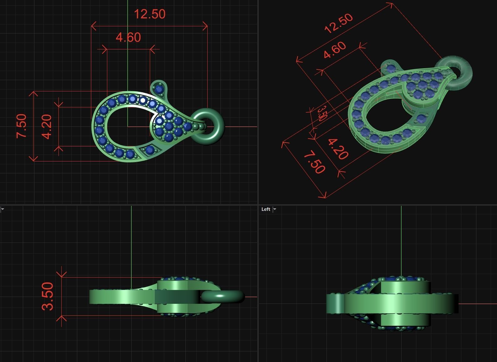 Diamond Lobster Clasp Lock 2 small 3D print model_2