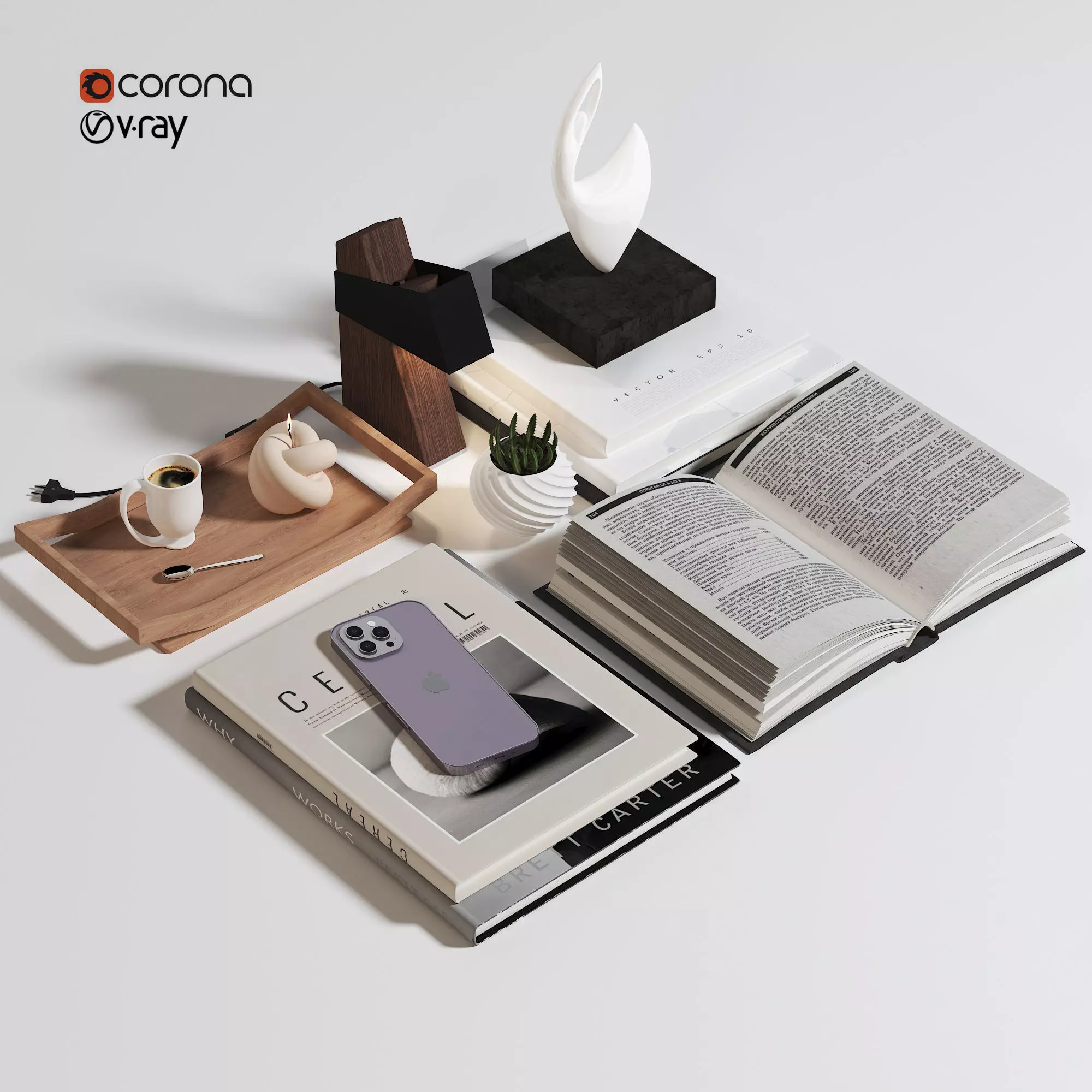 Decorative set zaha 02 Low-poly 3D model_0