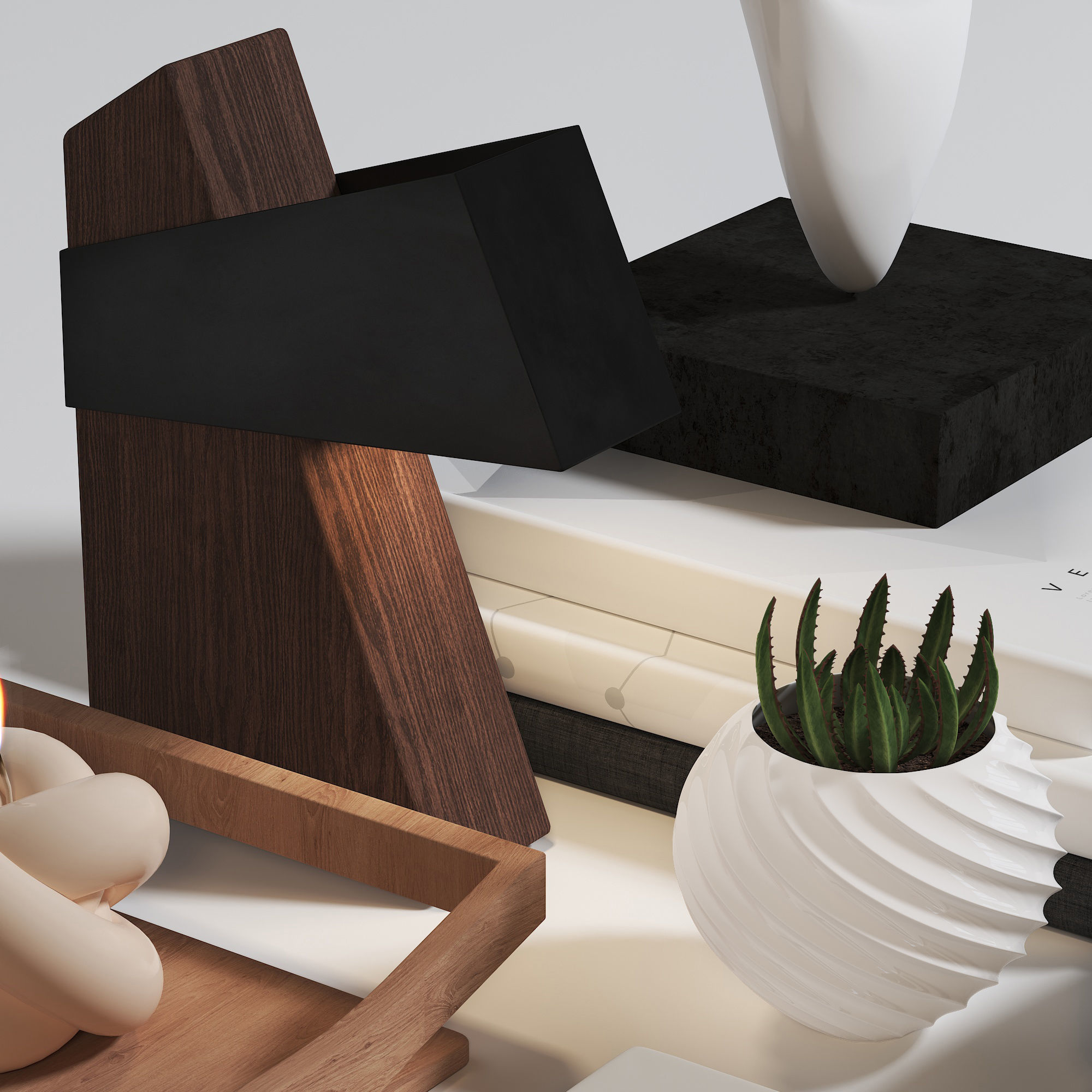 Decorative set zaha 02 Low-poly 3D model_5