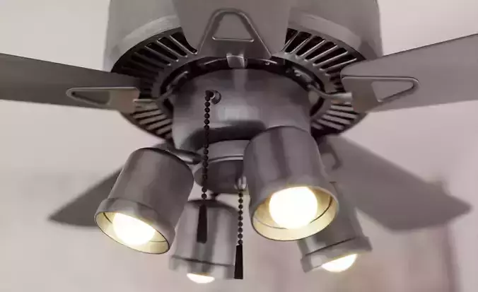Realistic Ceiling Fan With Adjustable Lights 3D model