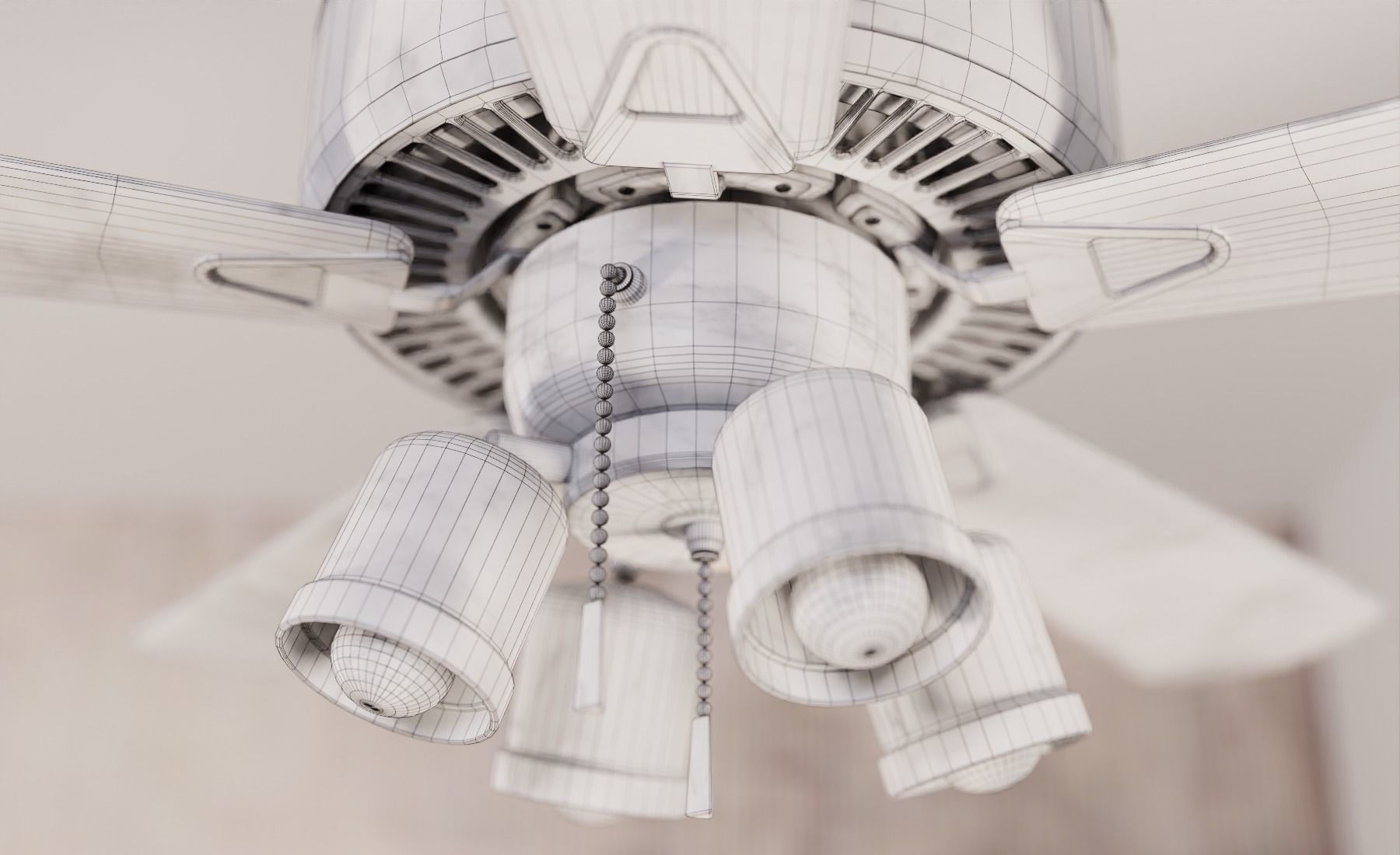 Realistic Ceiling Fan With Adjustable Lights 3D model_4