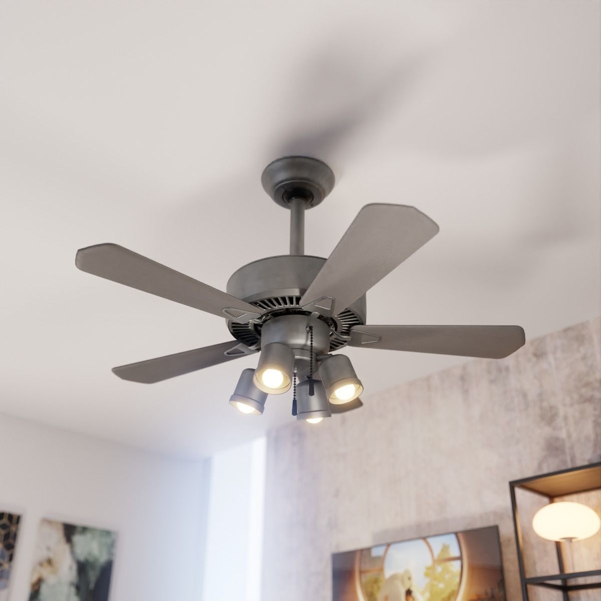 Realistic Ceiling Fan With Adjustable Lights 3D model_1
