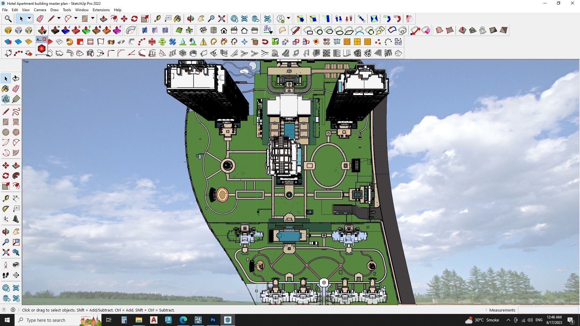 Hotel Apartment building master plan sketchup model 3D model_11