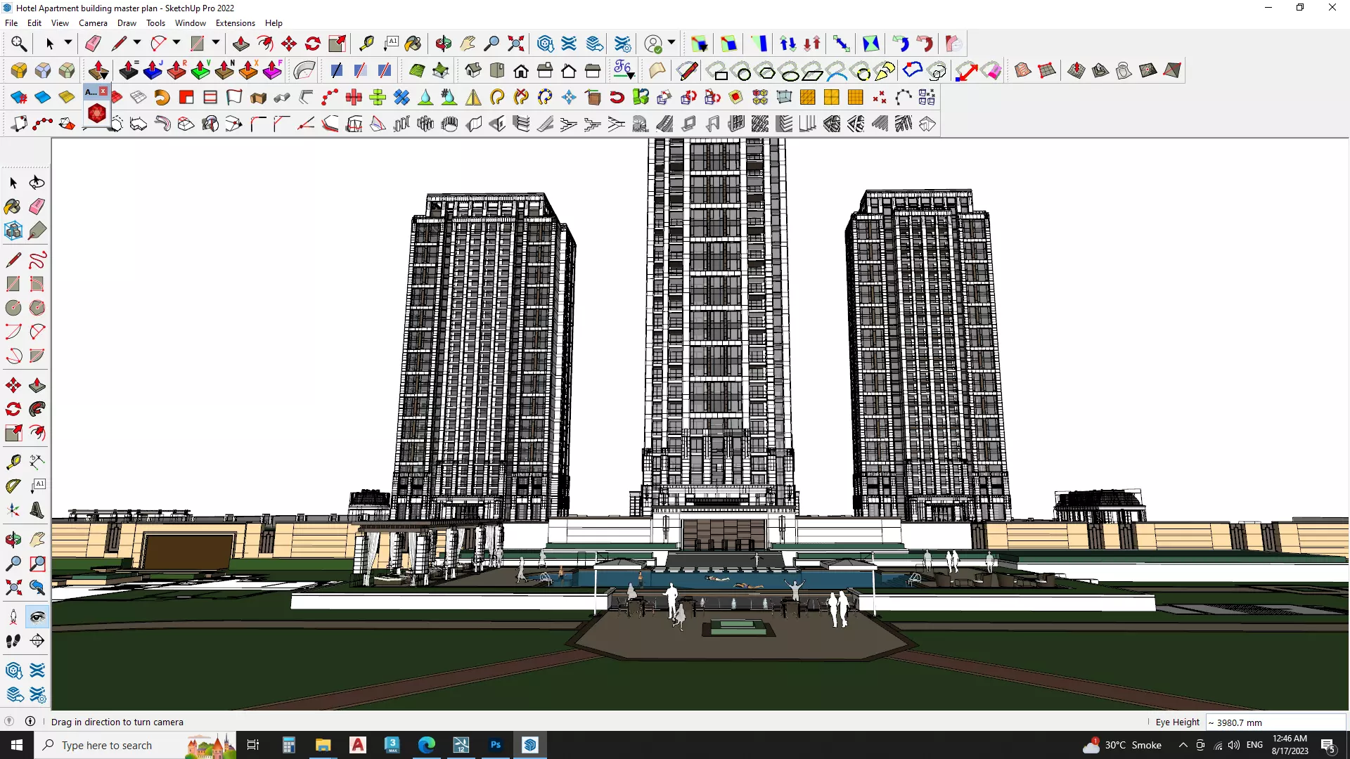 Hotel Apartment building master plan sketchup model 3D model_0