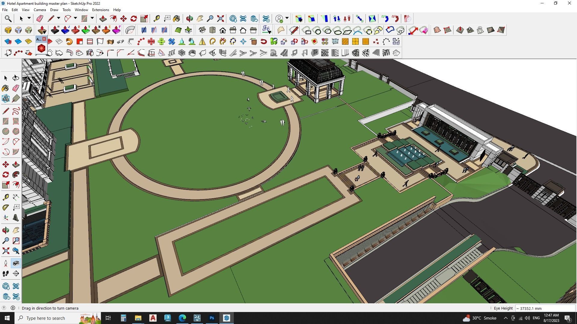 Hotel Apartment building master plan sketchup model 3D model_1
