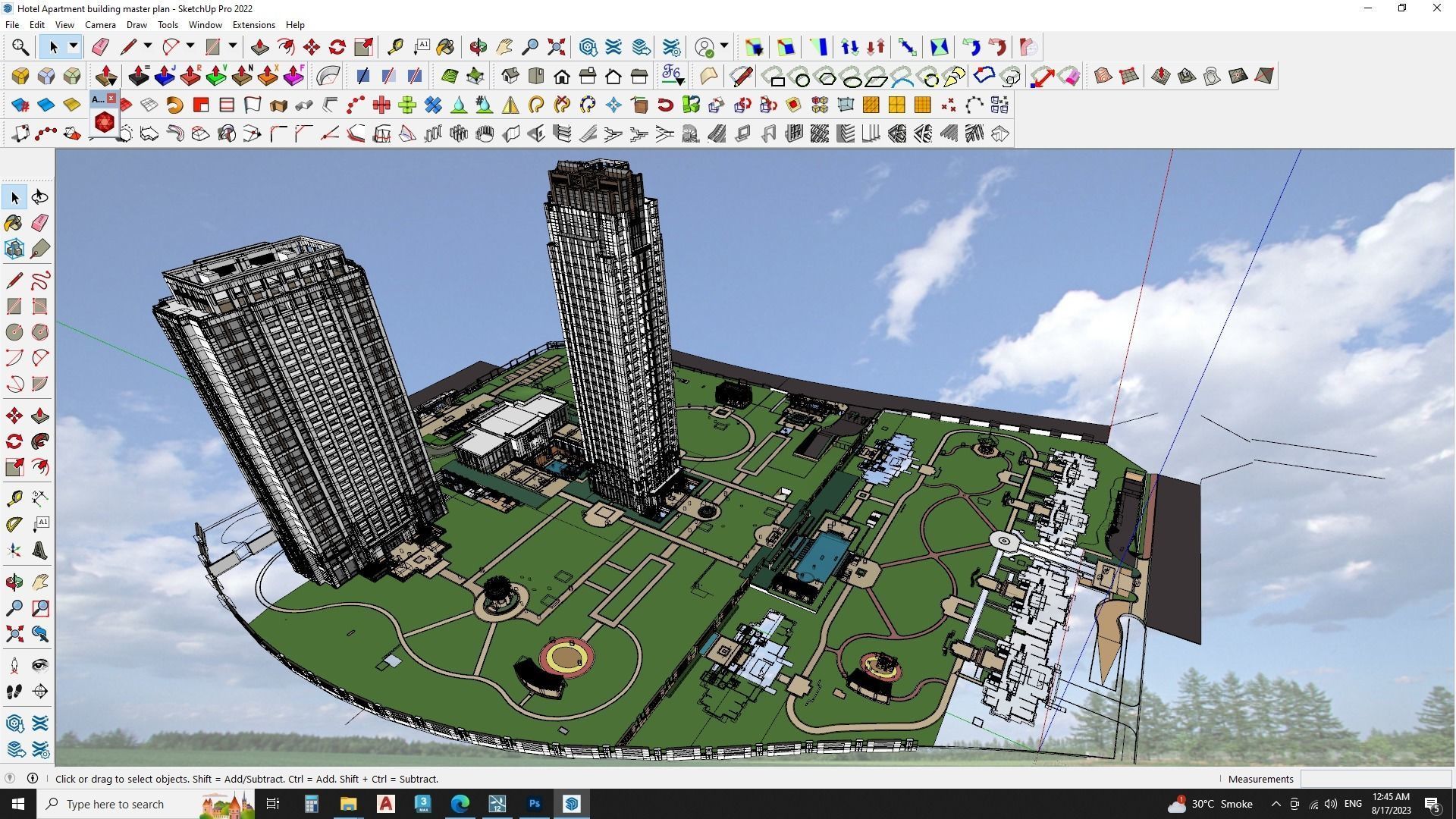 Hotel Apartment building master plan sketchup model 3D model_10