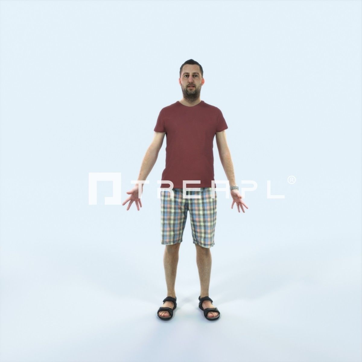 Portrait K Animated Rigged Summer Casual Man Low-poly 3D model_1