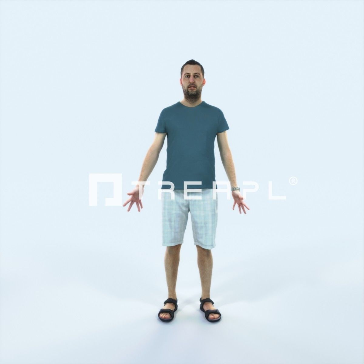 Portrait D Animated Rigged Summer Casual Man Low-poly 3D model_1