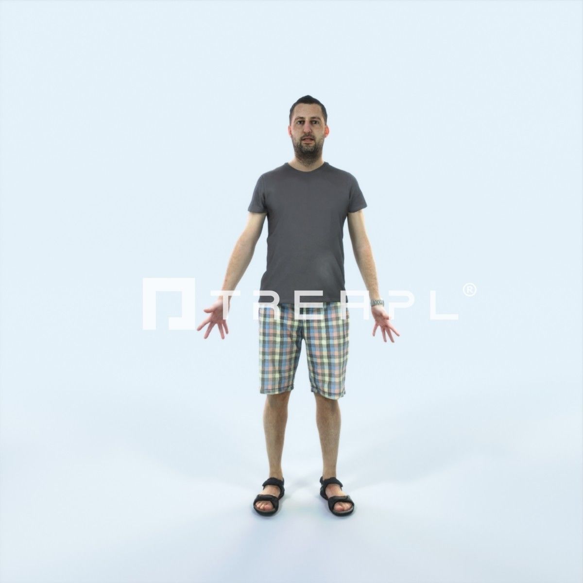 Portrait A Animated Rigged Summer Casual Man Low-poly 3D model_1