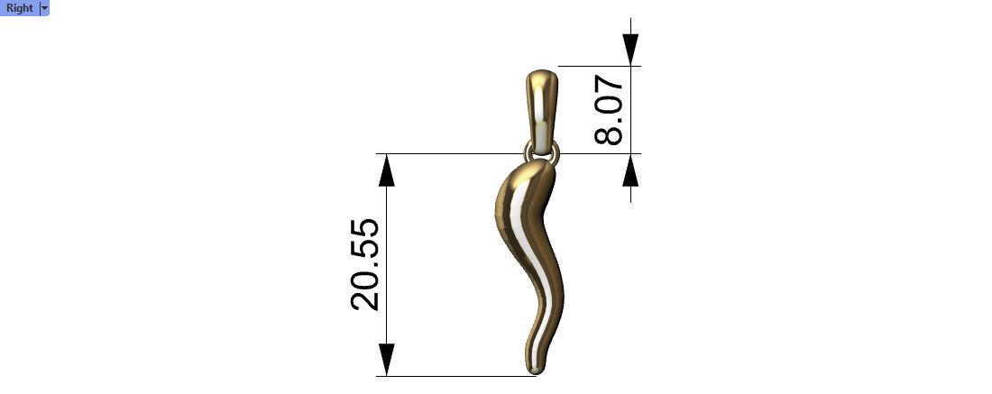 3D Italian Horn Pendant charm necklace jewelry  print model 3D print model_9