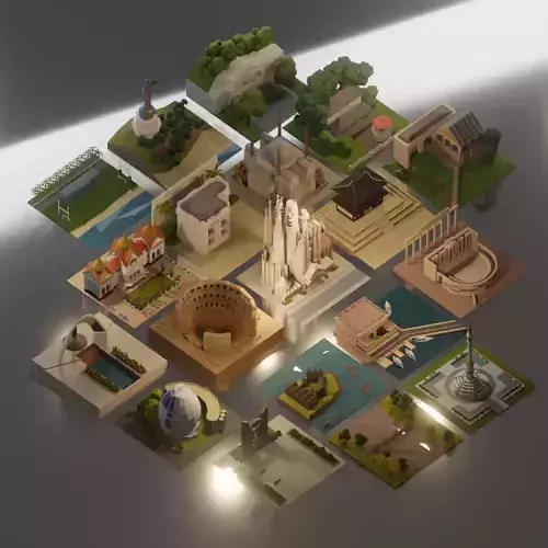 Landmarks of the world S part 2 to T Low-poly 3D model