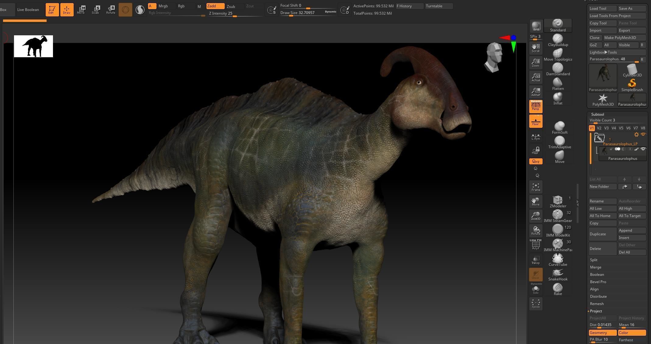 Dinosaur Parasaurolophus Sculpt Project 3D model_12